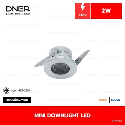 DNER โคมไฟดาวน์ไลท์ LED ฝังฝ้า ขนาด 1.5 นิ้ว 2W 220V สีเงิน