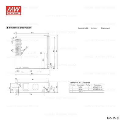 MEANWELL สวิตซ์ชิ่ง หม้อแปลง 75W 12V รุ่น LRS-75-12