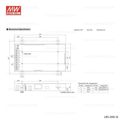 MEANWELL สวิตซ์ชิ่ง หม้อแปลง 200W 12V รุ่น LRS-200-12