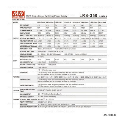 MEANWELL สวิตซ์ชิ่ง หม้อแปลง 350W 12V รุ่น LRS-350-12