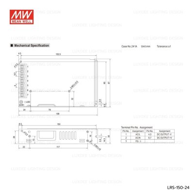 MEANWELL สวิตซ์ชิ่ง หม้อแปลง 150W 24V รุ่น LRS-150-24