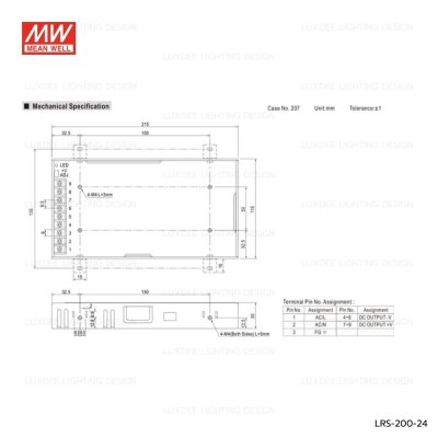 MEANWELL สวิตซ์ชิ่ง หม้อแปลง 200W 24V รุ่น LRS-200-24