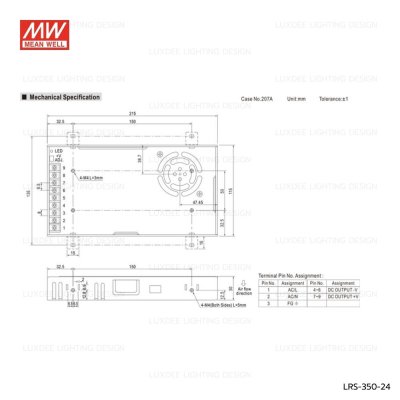 MEANWELL สวิตซ์ชิ่ง หม้อแปลง 350W 24V รุ่น LRS-350-24