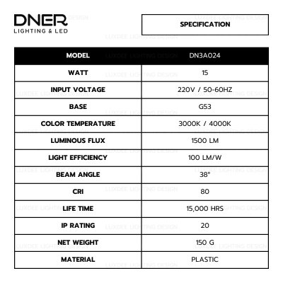 DNER หลอดไฟ LED AR111  15W ขั้ว G53