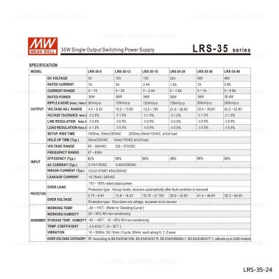 MEANWELL สวิตซ์ชิ่ง หม้อแปลง 35W 24V รุ่น LRS-35-24