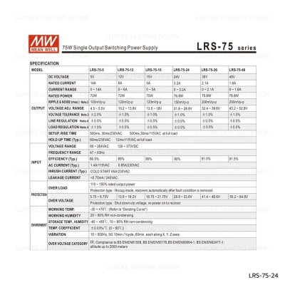MEANWELL สวิตซ์ชิ่ง หม้อแปลง 75W 24V รุ่น LRS-75-24