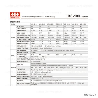 MEANWELL สวิตซ์ชิ่ง หม้อแปลง 100W 24V รุ่น LRS-100-24
