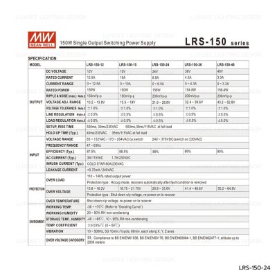 MEANWELL สวิตซ์ชิ่ง หม้อแปลง 150W 24V รุ่น LRS-150-24