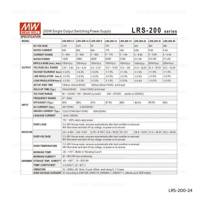 MEANWELL สวิตซ์ชิ่ง หม้อแปลง 200W 24V รุ่น LRS-200-24