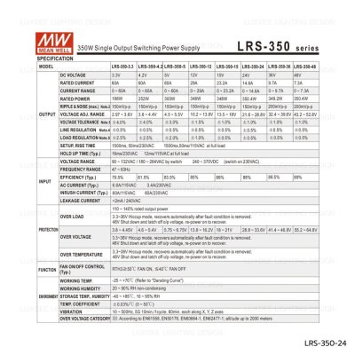 MEANWELL สวิตซ์ชิ่ง หม้อแปลง 350W 24V รุ่น LRS-350-24