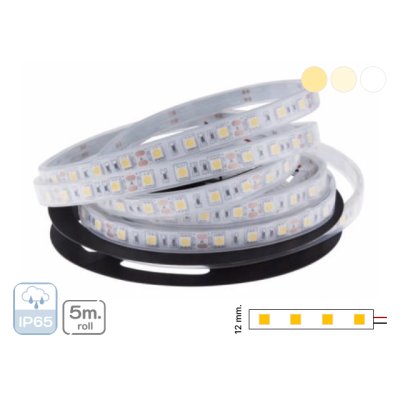 ไฟเส้น กันน้ำ LED 12V 5050/60LEDS 14.4W/M. IP65  12มม. 5ม./ม้วน
