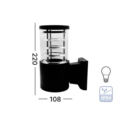 DNER โคมไฟติดผนัง ภายนอก ขั้ว E27 ทรงกลม กันน้ำ IP54 สีดำ