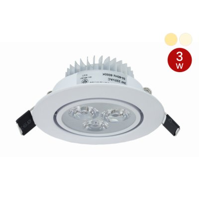 DNER โคมไฟดาวน์ไลท์ LED ฝังฝ้า กลม ปรับหน้าได้ ขนาด 3 นิ้ว 3W 220V สีขาว
