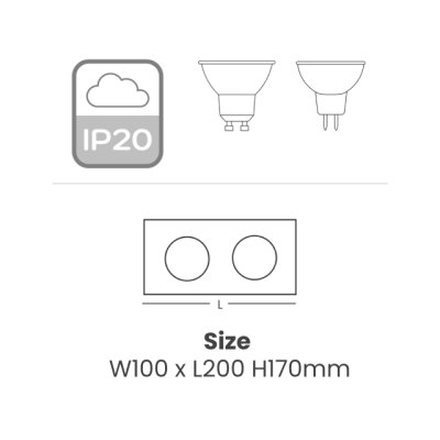 DNER DOWNLIGHT MR16 X2 SURFACE MOUNTED SQUARE ADJUSTABLE