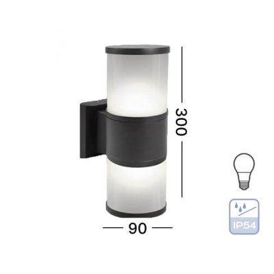 DNER โคมไฟติดผนัง ภายนอก ขั้ว E27 X2 ทรงกลม กันน้ำ IP54 สีดำ