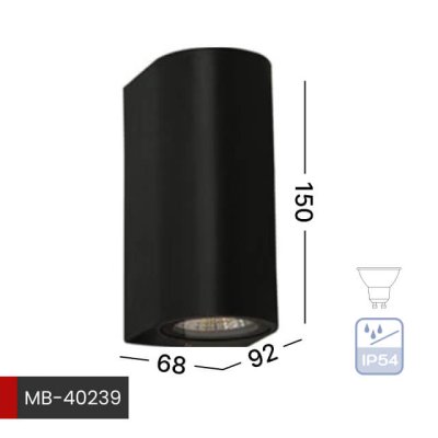 DNER โคมไฟติดผนัง ภายนอก MR16 X2 ขั้ว GU10 กันน้ำ IP54 สีดำ