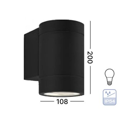 DNER โคมไฟติดผนัง ภายนอก ขั้ว E27 ทรงกลม กันน้ำ IP54 สีดำ