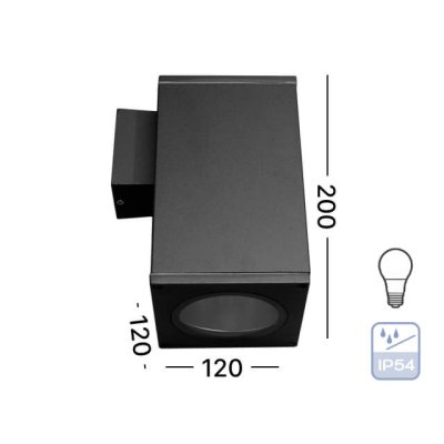 DNER โคมไฟติดผนัง ภายนอก ขั้ว E27 ทรงเหลี่ยม กันน้ำ IP54 สีดำ