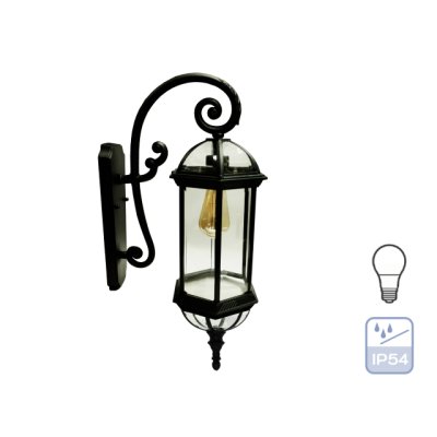 DNER โคมไฟติดผนัง ภายนอก ขั้ว E27 กันน้ำ IP54 สีดำ