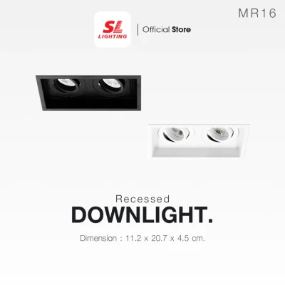 SL LIGHTING โคมไฟดาวน์ไลท์ ฝังฝ้า สี่เหลี่ยม MR16 X2 ปรับหน้าได้ ขั้ว GU5.3