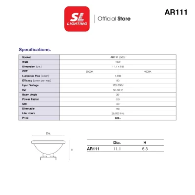 SL LIGHTING หลอดไฟ LED AR111  15W ขั้ว G53