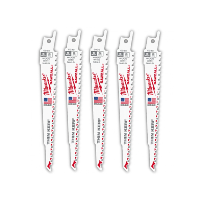 Milwaukee รุ่น 48-00-5035 ใบเลื่อยซอว์ซอลตัดไม้ 6" Thin Kerf  5 TPI (5 ใบ)