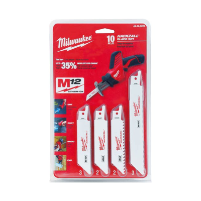 Milwaukee รุ่น 49-22-0220 ชุดใบเลื่อยแฮ็คซอลตัดไม้ ท่อโลหะบาง ท่อพีวีซี (10 ใบ)
