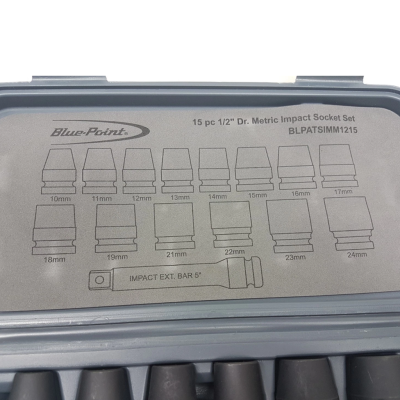 Blue-Point รุ่น รุ่น BLPATSIMM1215 ชุดลูกบ็อกซ์กระแทก ขนาด 1/2 นิ้ว จำนวน 15 ชิ้น (15pc 1/2" Drive Impact Socket Set)