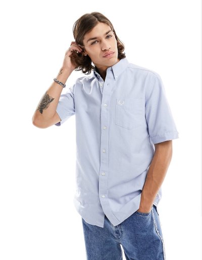 Fred Perry oxford short sleeve shirt in sky blue