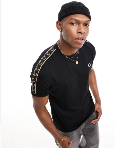Fred Perry contrast taped ringer t-shirt in black