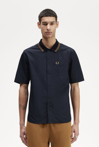 FRED PERRY Short Sleeve Knitted Collar Shirt M6629 in Navy
