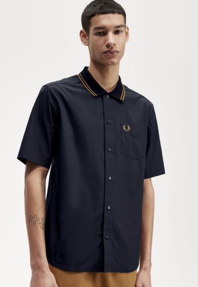 FRED PERRY Short Sleeve Knitted Collar Shirt M6629 in Navy