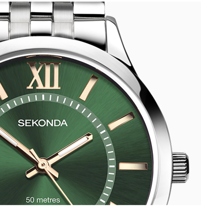 Sekonda Classic Men's Watch | Silver Alloy Case & Stainless Steel Bracelet with Green Dial | 30140
