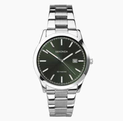 Sekonda Taylor Men's Watch | Silver Case & Stainless Steel Bracelet with Green Dial | 1946