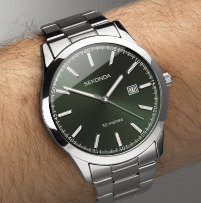 Sekonda Taylor Men's Watch | Silver Case & Stainless Steel Bracelet with Green Dial | 1946