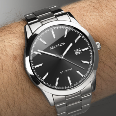 Sekonda Taylor Men's Watch | Silver Case & Stainless Steel Bracelet with Black Dial | 1944