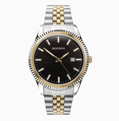 Sekonda King Men's Watch | Two Tone Case & Stainless Steel Bracelet with Black Dial | 1836