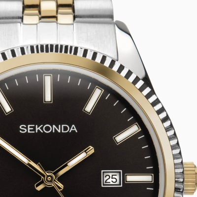 Sekonda King Men's Watch | Two Tone Case & Stainless Steel Bracelet with Black Dial | 1836