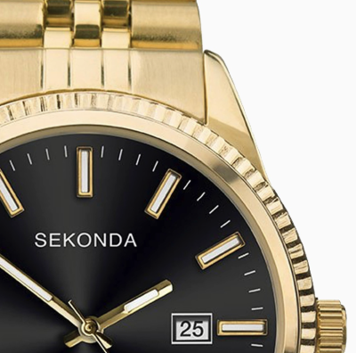 Sekonda King Men's Watch | Gold Case & Stainless Steel Bracelet with Black Dial | 1642