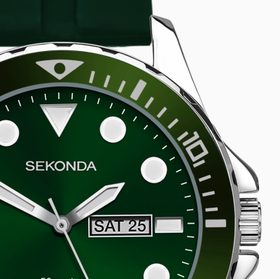 Sekonda Balearic Men's Watch | Silver Alloy Case & Green Rubber Strap with Green Dial | 30119