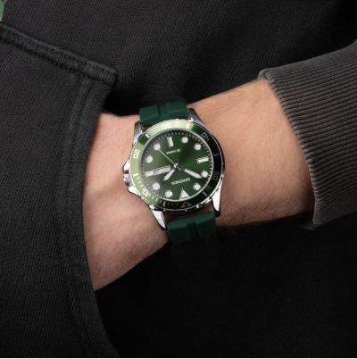Sekonda Balearic Men's Watch | Silver Alloy Case & Green Rubber Strap with Green Dial | 30119