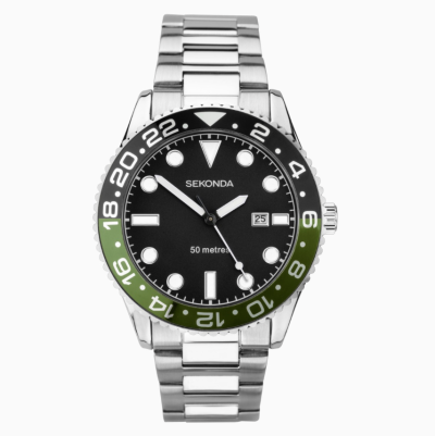 Sekonda Ocean Men’s Watch | Silver Alloy Case & Stainless Steel Bracelet with Black Dial | 30197