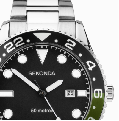 Sekonda Ocean Men’s Watch | Silver Alloy Case & Stainless Steel Bracelet with Black Dial | 30197