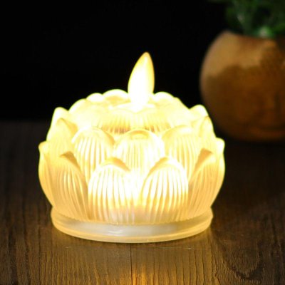เชิงเทียนดอกบัวแก้ว เทียนไฟฟ้า LED ใบเปลวพริ้วไหว สีสันสวยงาม