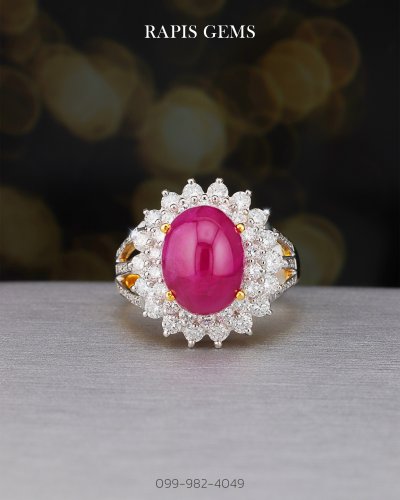 แหวนทับทิมแท้ ล้อมเพชร ทองคำแท้ ดีไซน์เจ้าหญิ Gold Ruby Ring with Diamond Halo