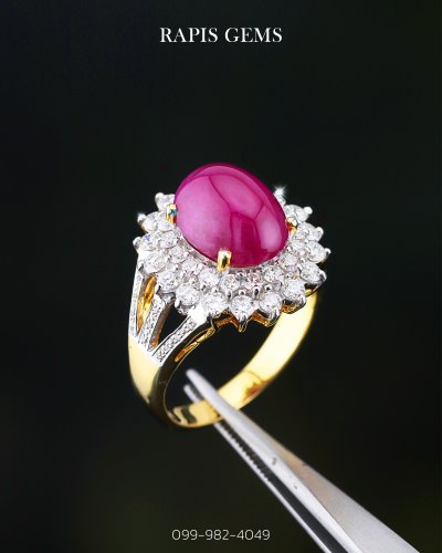 แหวนทับทิมแท้ ล้อมเพชร ทองคำแท้ ดีไซน์เจ้าหญิ Gold Ruby Ring with Diamond Halo