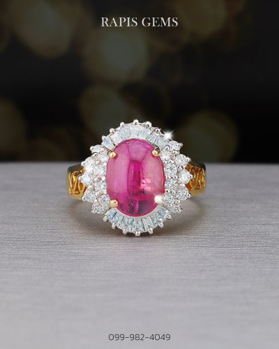 แหวนทองฝังทับทิมล้อมเพชรแท้ เสริมเสน่ห์และบารมี Gold Ruby Ring with Diamond Halo