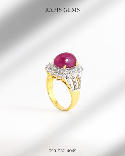 แหวนทับทิมแท้ ล้อมเพชร ทองคำแท้ ดีไซน์เจ้าหญิ Gold Ruby Ring with Diamond Halo