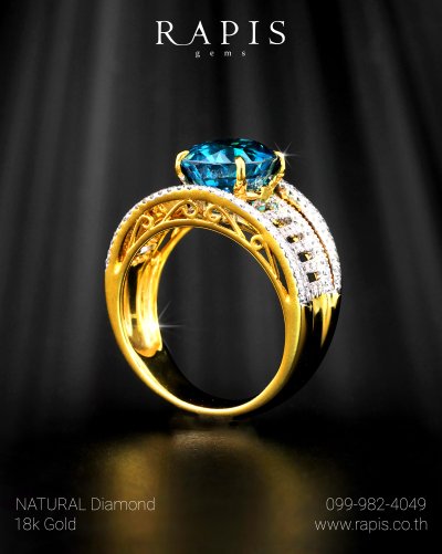 Gold Blue Sapphire Ring with Diamond Halo