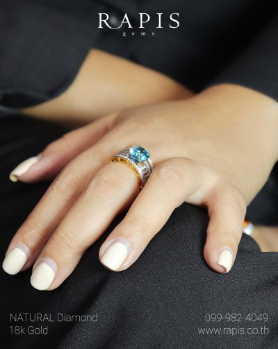 Gold Blue Sapphire Ring with Diamond Halo